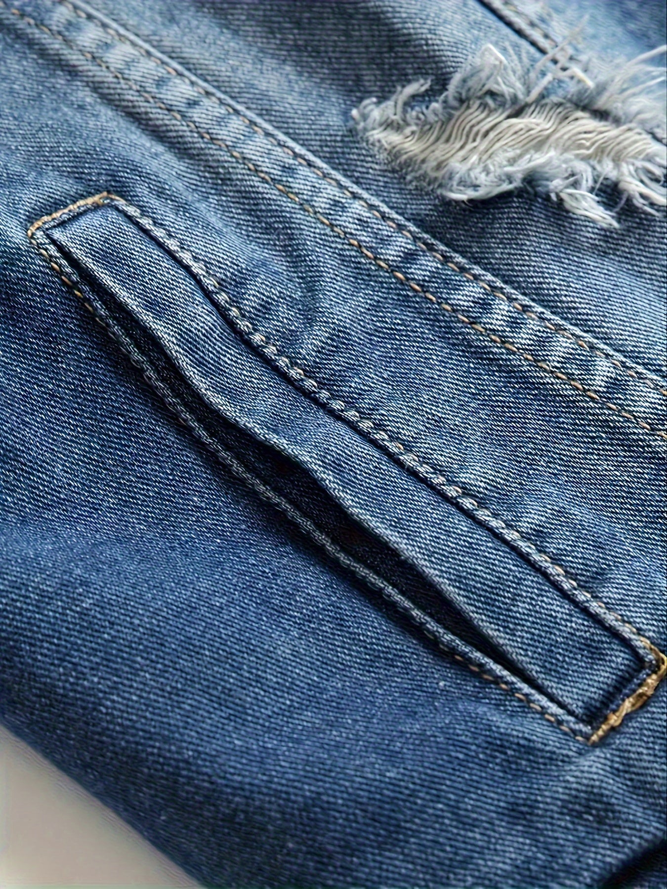 Men's Ripped Denim Jacket with Multiple Pockets, Casual Street Style Denim Jacket