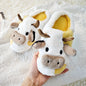 Adorable Cartoon Cow Plush Slippers for Women - Cozy Fabric Upper & PVC Sole, Soft Indoor Footwear with Fluffy White Trim, Cute Slippers