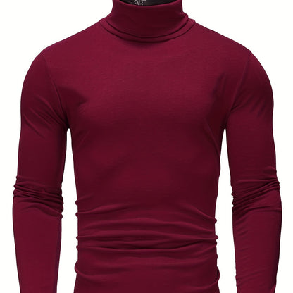 Long-Sleeved Multicolor Turtleneck Shirt for Men - Soft Medium Stretch Polyester Fabric, Regular Fit, High Neck Collar, Machine Washable, Perfect for Spring and Fall Seasons
