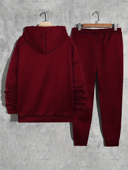 Paris Print, Men's 2Pcs Outfits, Casual Hoodies Long Sleeve Pullover Hooded Sweatshirt And Sweatpants Joggers Set For Spring Fall, Men's Clothing