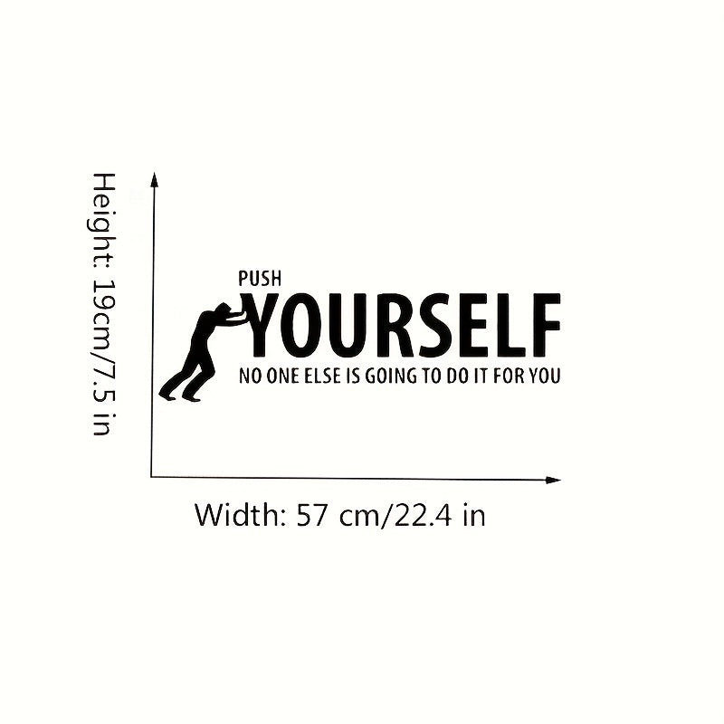 1pc Push Yourself Wall Quote Sticker, Success Fitness Decals Vinyl, Bedroom Living Room Gym Interior Design Art Mural
