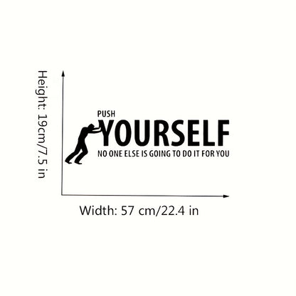 1pc Push Yourself Wall Quote Sticker, Success Fitness Decals Vinyl, Bedroom Living Room Gym Interior Design Art Mural