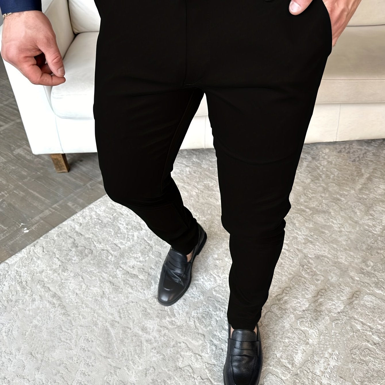 Hundred Foot Solid Color Slim Fit Pencil Pants - Men's Dress Pants for Business Casual Daily Wear - Europe and US Style Fashion, Old Money Inspired, Comfortable and Versatile