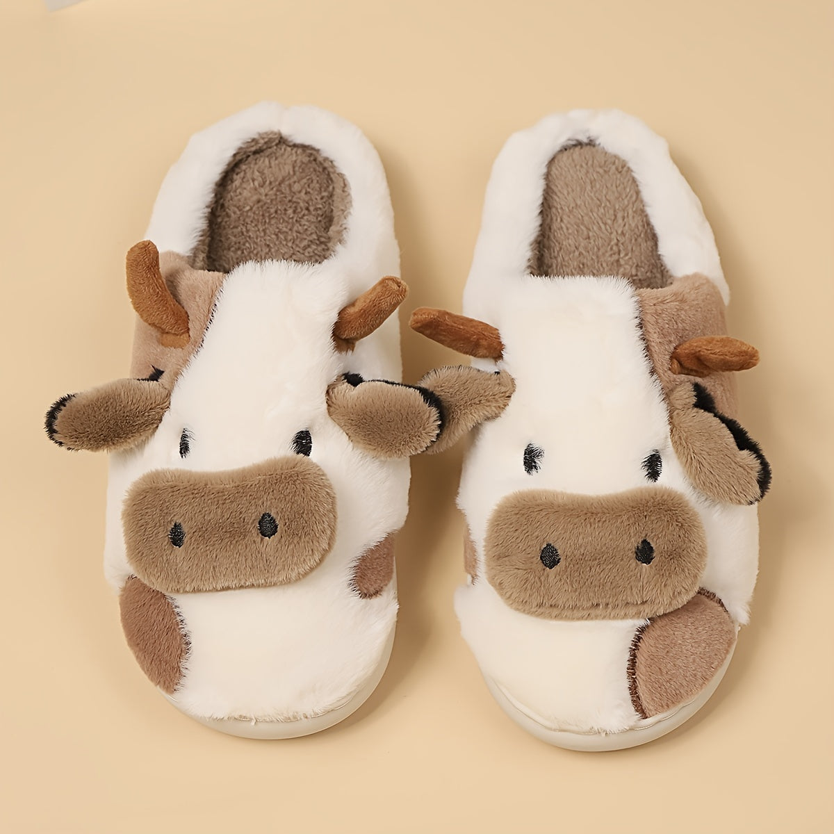 Cozy Cartoon Cow Slippers - Plush Lined Slip-Ons for Winter Warmth and Comfort