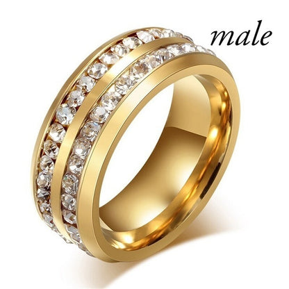 Fashionable Casual Romantic Stainless Steel Double-row Imitation Zirconia Ring