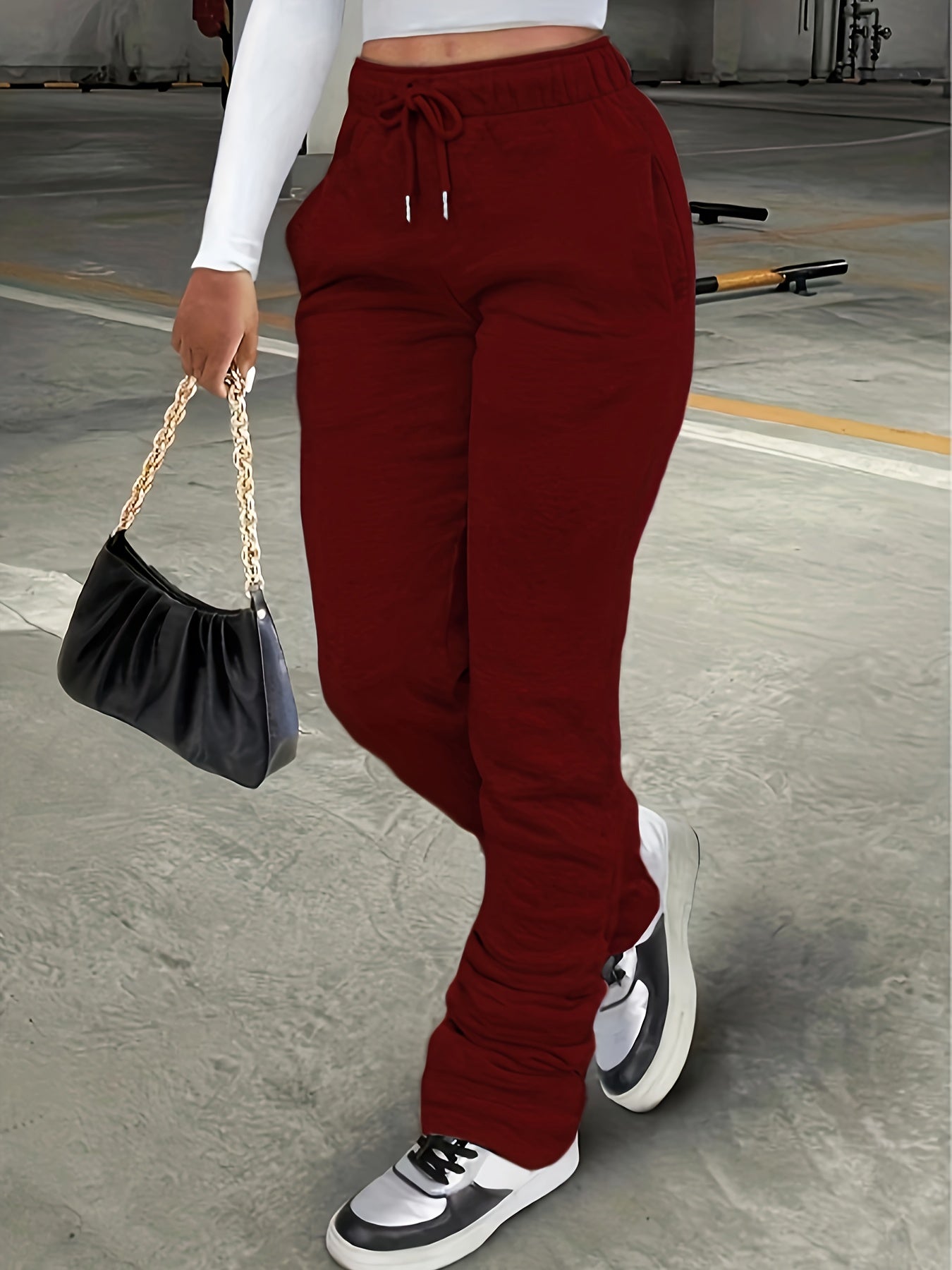 Slant Pockets Drawstring Pants, Casual Loose Pants For Fall & Winter, Women's Clothing