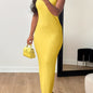 Women's Summer 2023 Fashion Casual Knit Sleeveless Crew Neck Bodycon Pencil Dress, Polyester 95% Spandex 5%, Solid Color Long Length Skinny Fit