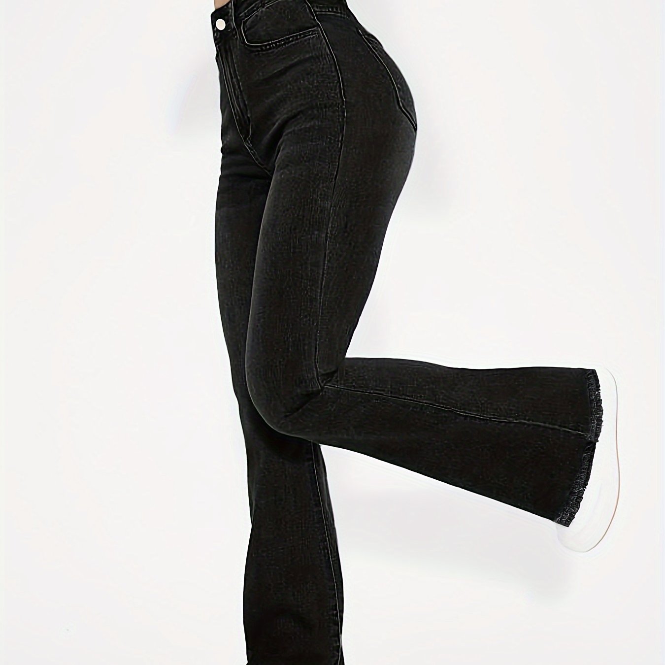 High-Rise Blue Raw Hem Flare Jeans - Slim Fit Bell Bottoms for Women - High-Stretch Denim Clothing with Trendy Style