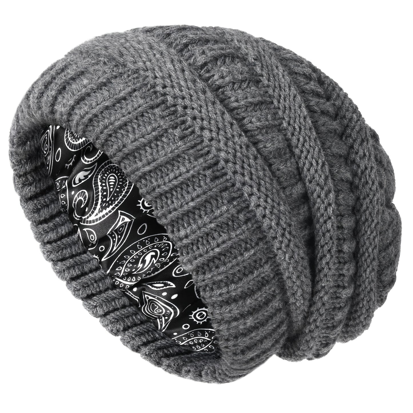 1pc Premium Winter Slouchy Beanie Hat - Soft Satin Lined, Chunky Cable Knit, Warm and Cozy, Ideal Gift for Men, Perfect for Cold Weather, Outdoor Activities, and Casual Daily Wear
