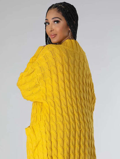 Plus Size Solid Jacquard Longline Cardigan, Women's Plus Medium Stretch Elegant Sweater Cardigan