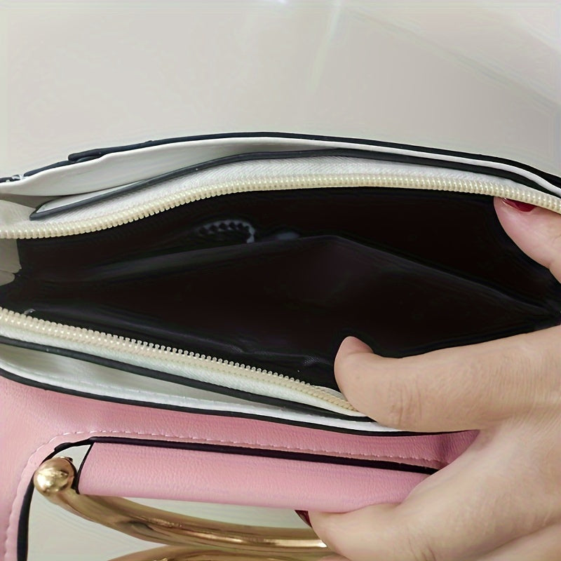 Elegant Lightweight Colorblock Crossbody Bag for Women: Polyester-Lined, Adjustable Strap, Secure Magnet Closure