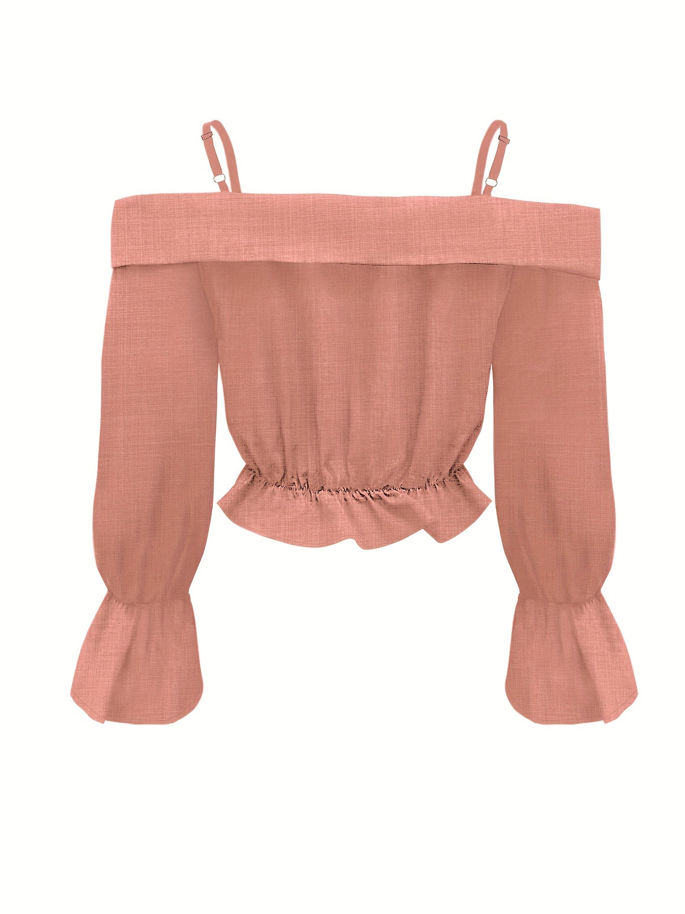 Solid Spaghetti Strap Blouse, Casual Bell Sleeve Surplice Neck Blouse, Women's Clothing