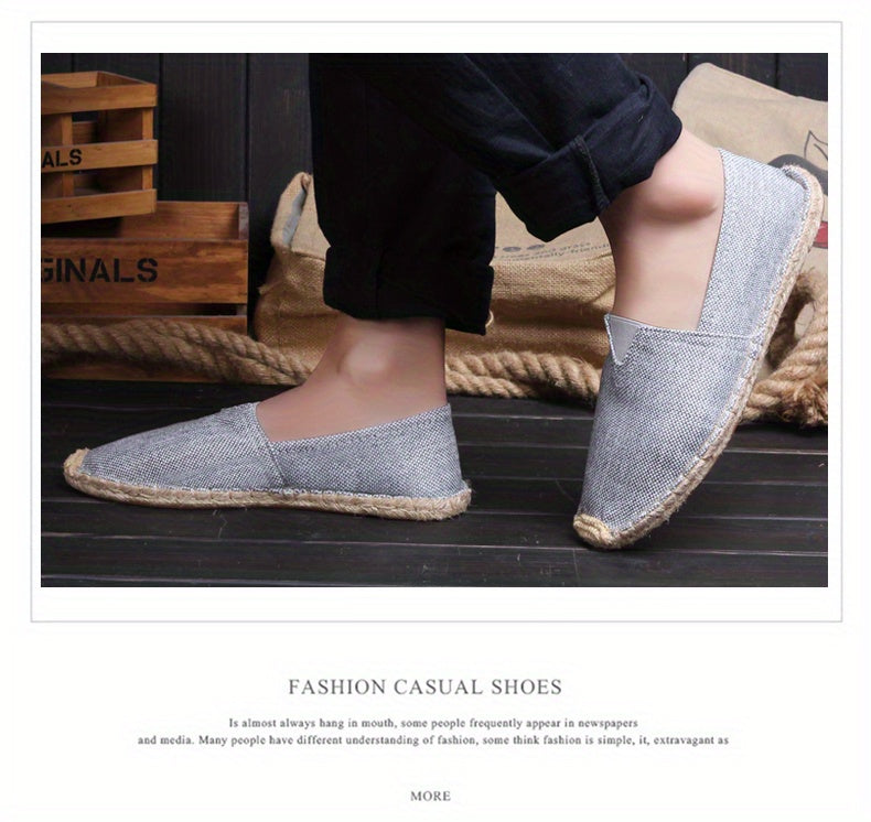Mens Canvas Espadrille Loafers - Breathable Mesh Lining, Slip-On Design, Comfortable Rubber Soles for Casual Walking - Perfect for Fall, Spring, Summer Seasons