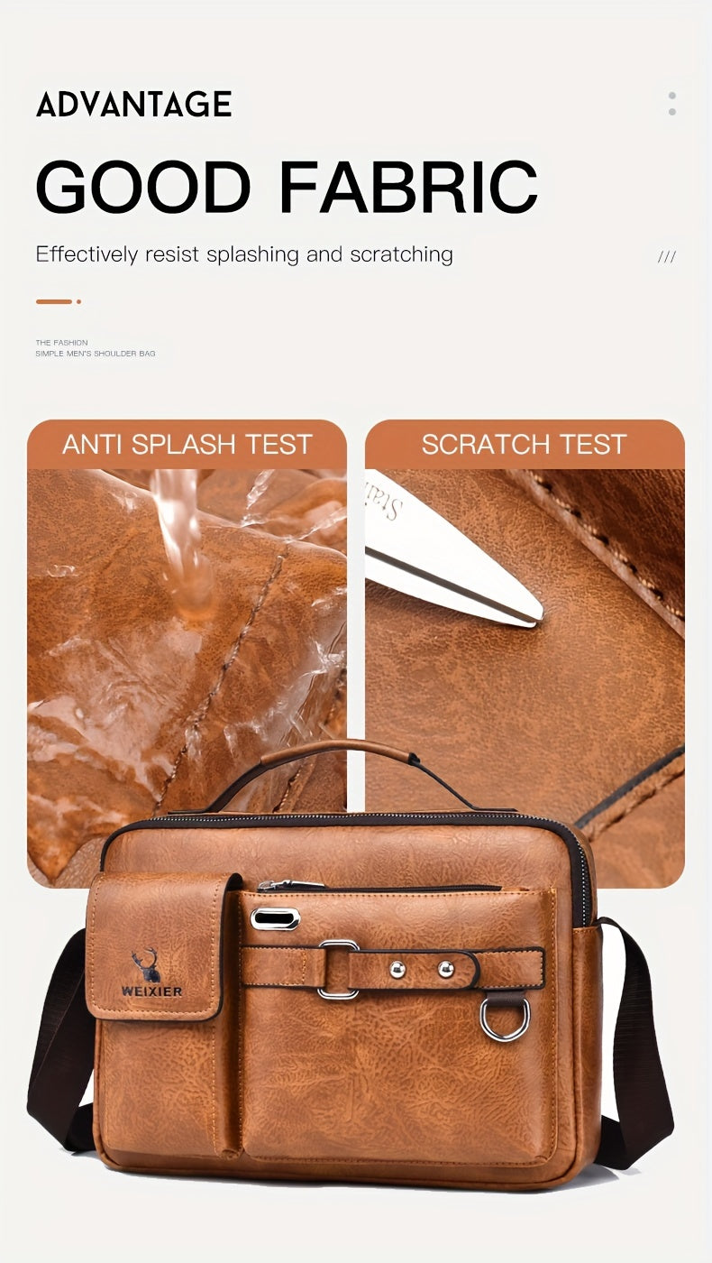 1/2pcs Men's Business Adjustable Strap Sling Bag, Casual PU Leather Shoulder Messenger Bag