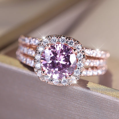 Elegant Promise Ring 18k Plated Inlaid Shining Zircon Engagement Wedding Ring For Female Evening Party Decor Multi Sizes To Choose