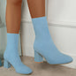 Women's Breathable Knit Block Heels, Fashion Solid Color Sock Boots, Comfortable Slip On Dress Boots