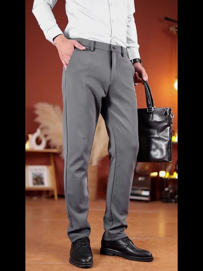 Men's Warm Thick Stretch Dress Pants for Fall/Winter Business Formal Wear