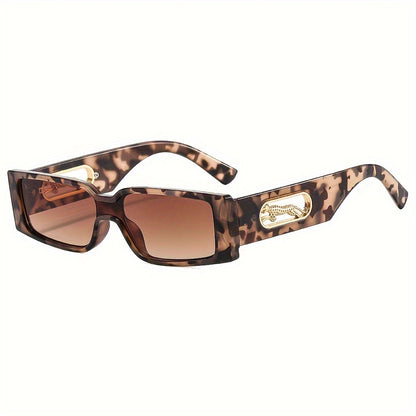 Chic Cheetah Print Rectangle Fashion Glasses with Gradient Lens - Lightweight PC Frame, Perfect for Summer Beach Parties & Outdoor Adventures