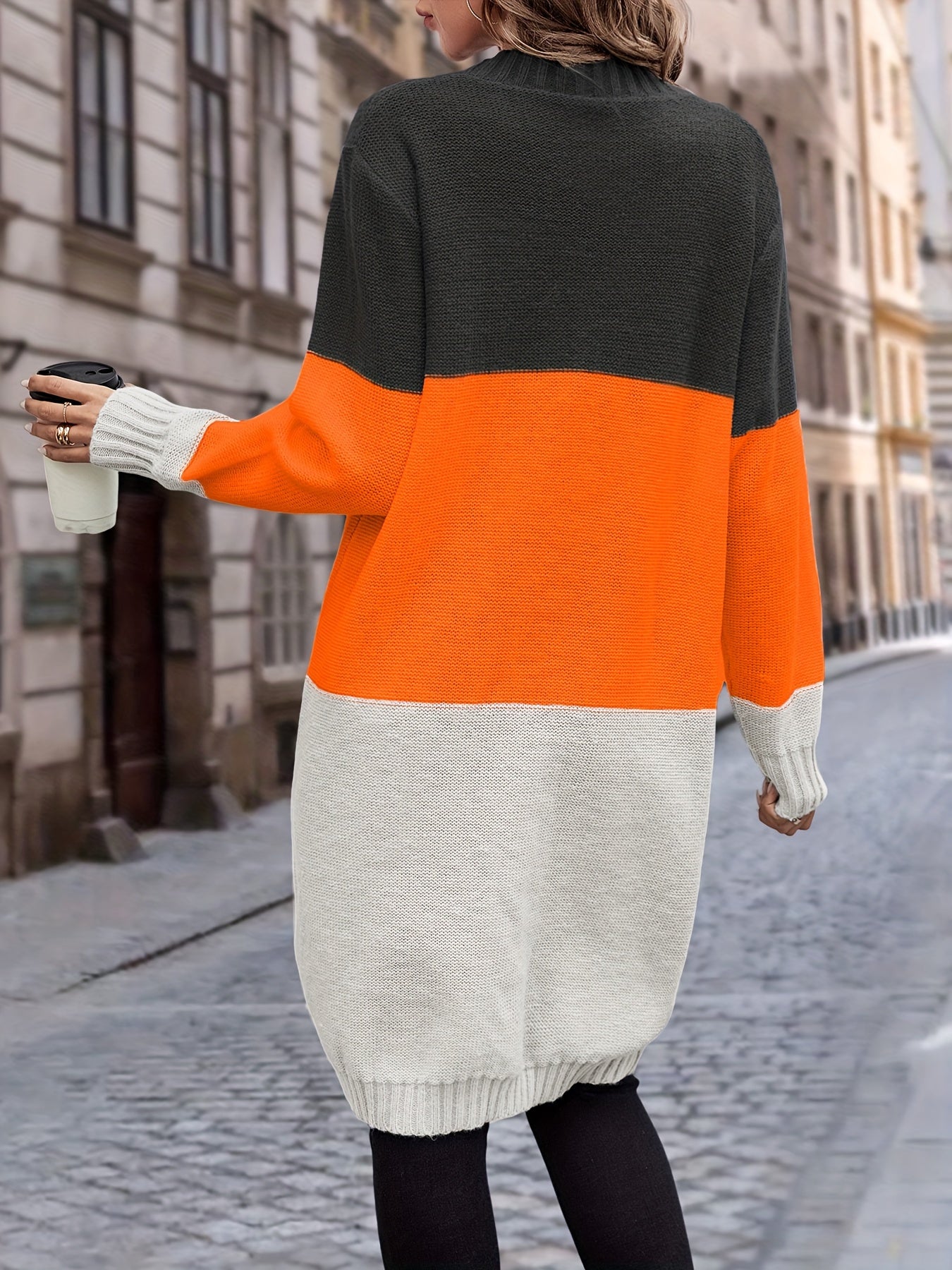 Womens Color Block Cardigan Sweater - Soft Knit, Button Up, Long Sleeve with Pockets - Stylish Casual Wear for Everyday