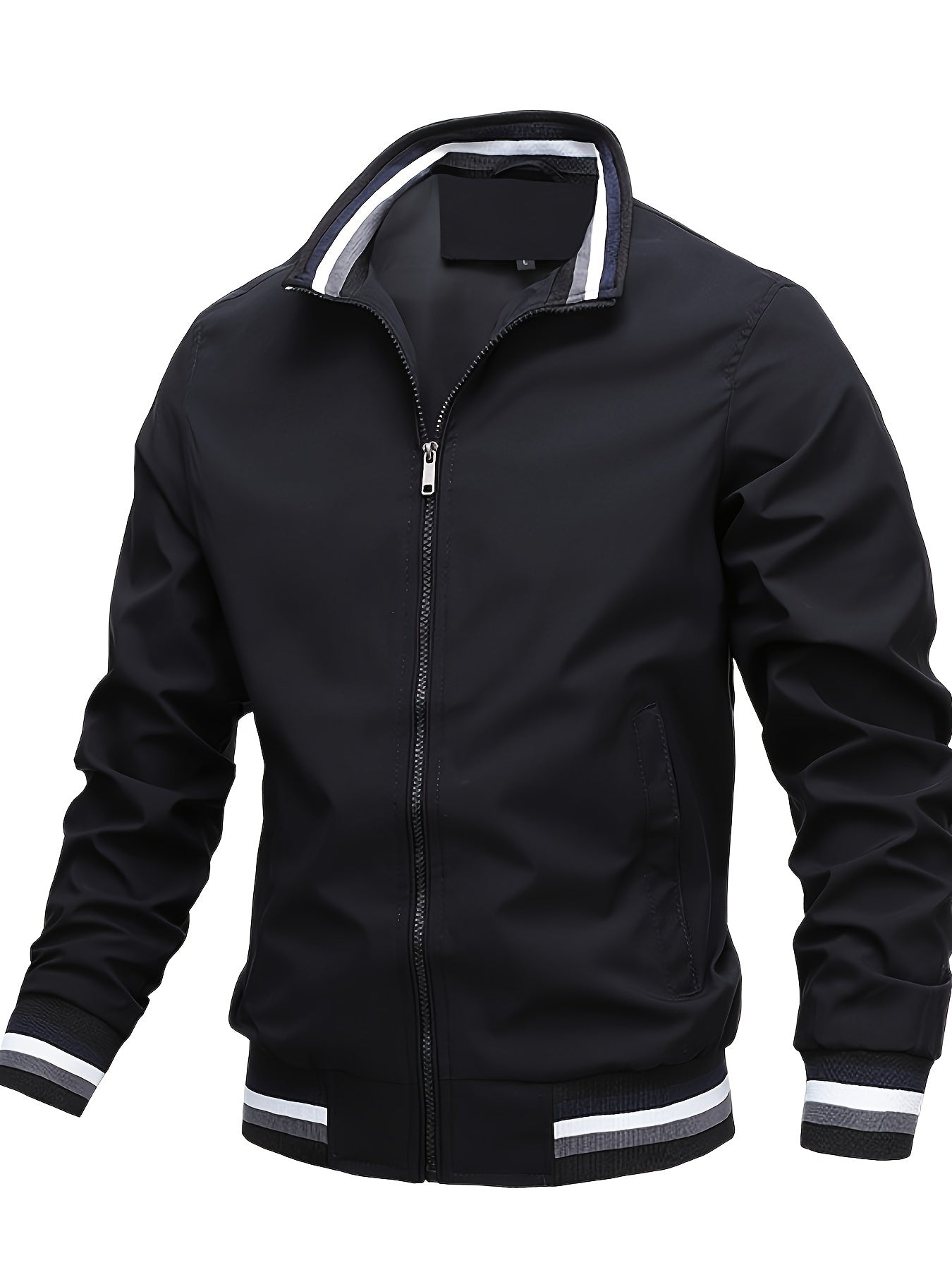 Men's Casual Stand Collar Jacket Coat Regular Fit College Hipster Windbreaker For Spring Autumn