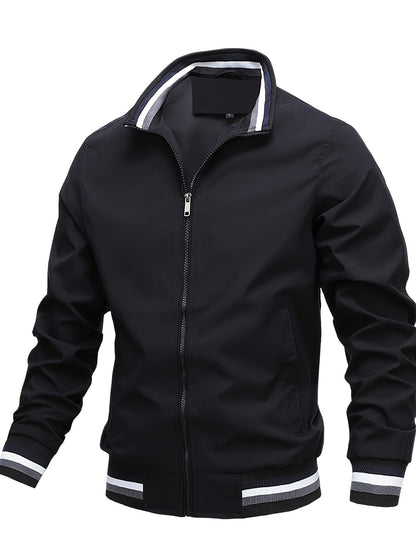 Men's Casual Stand Collar Jacket Coat Regular Fit College Hipster Windbreaker For Spring Autumn