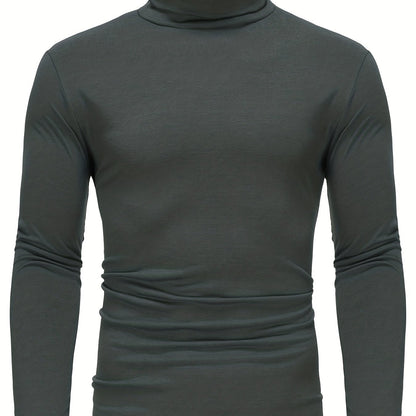 Long-Sleeved Multicolor Turtleneck Shirt for Men - Soft Medium Stretch Polyester Fabric, Regular Fit, High Neck Collar, Machine Washable, Perfect for Spring and Fall Seasons