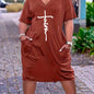Comfy Plus Size Midi Dress with 'Faith' Print & Pockets – Casual Short Sleeve Stretchable Outfit for Everyday Wear