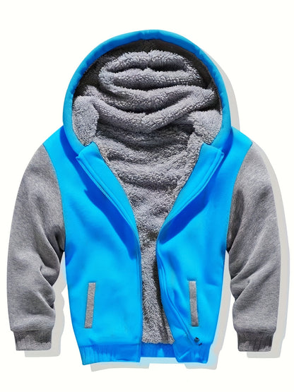 Boys Sherpa Lined Hoodie Kids Fleece Sweatshirt Full Zip Hooded Jacket