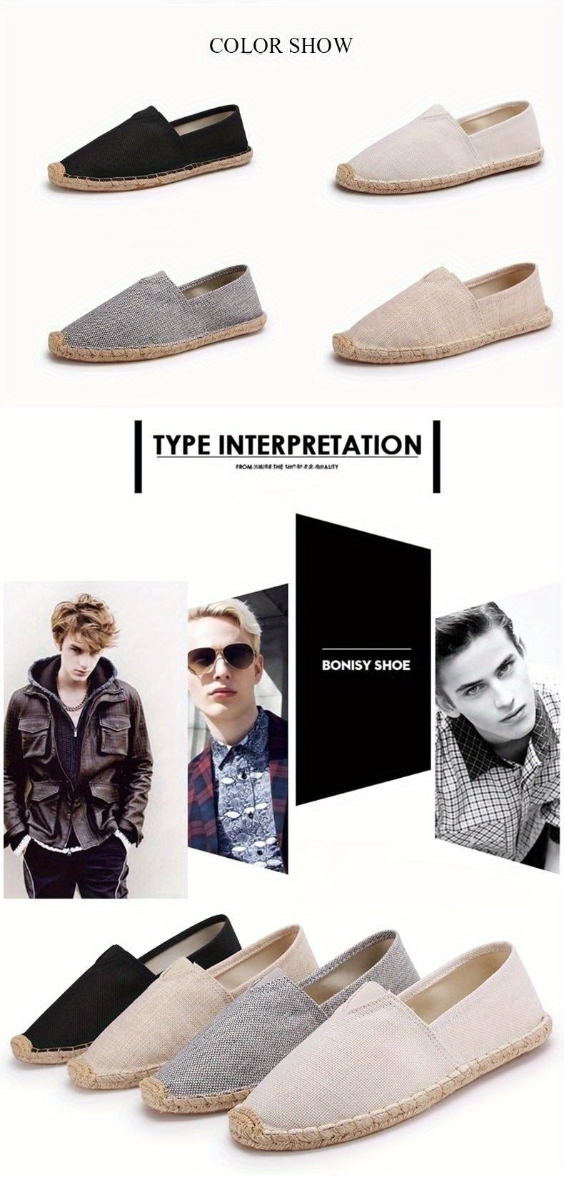 Mens Canvas Espadrille Loafers - Breathable Mesh Lining, Slip-On Design, Comfortable Rubber Soles for Casual Walking - Perfect for Fall, Spring, Summer Seasons