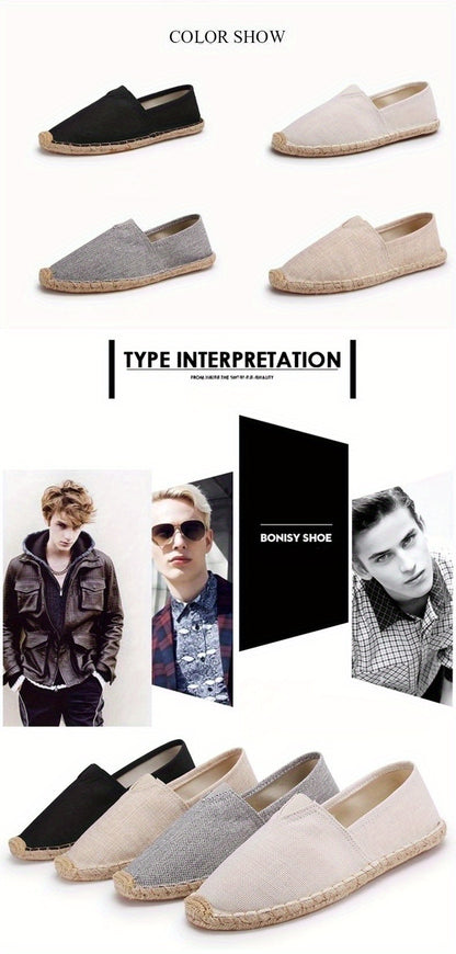 Mens Canvas Espadrille Loafers - Breathable Mesh Lining, Slip-On Design, Comfortable Rubber Soles for Casual Walking - Perfect for Fall, Spring, Summer Seasons