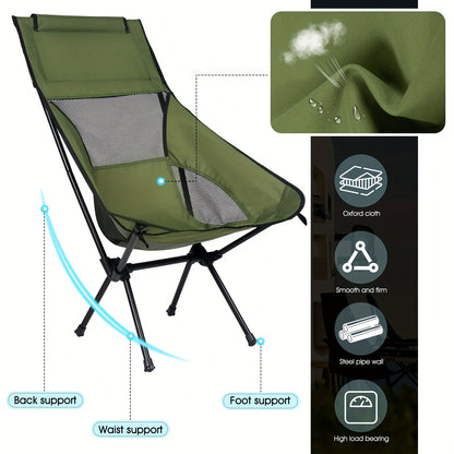 1pc Portable Folding Camping Chair, Lightweight Collapsible Chair For Adult, Comfortable High Back Chair For Outdoor Hiking Fishing Picnic