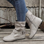 Womens Classic Solid Color Ankle Boots with Round-Toe Design - Fashion Buckle Belt & Side Zipper Closure - Ultra-Comfortable Outdoor Shoes for Stylish Adventures