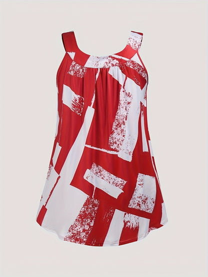 Plus Size Round Neck Colorblock Curved Hem Casual Tank Top