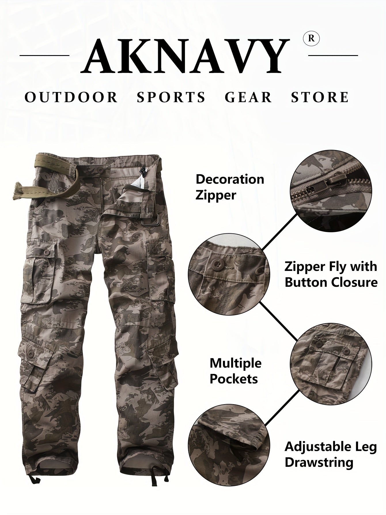 Mens Camo Cargo Pants - Stylish & Durable with Multi-Flap Pockets - Loose Fit Outdoor Work Pants for Hiphop Streetwear