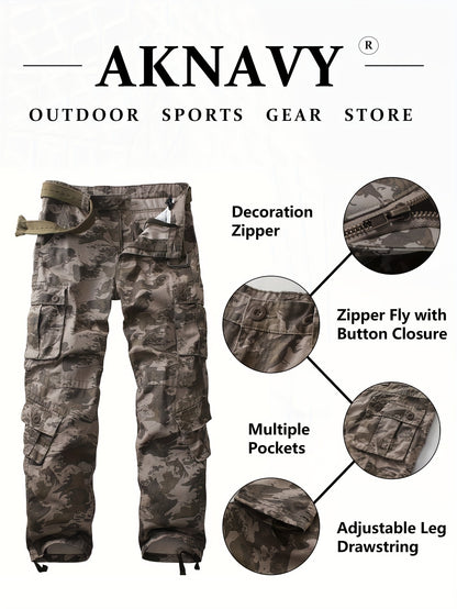 Mens Camo Cargo Pants - Stylish & Durable with Multi-Flap Pockets - Loose Fit Outdoor Work Pants for Hiphop Streetwear