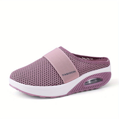 Women's Flying Woven Mesh Sandals, Casual Air Cushion Sole Mules, Breathable & Lightweight Mule Sneakers