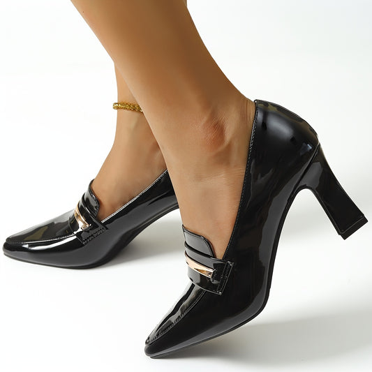 Women's Solid Color Shoes, Point Toe Slip On Chunky Heel Velvet Warm Lightweight Shoes, Outdoor Comfy Shoes