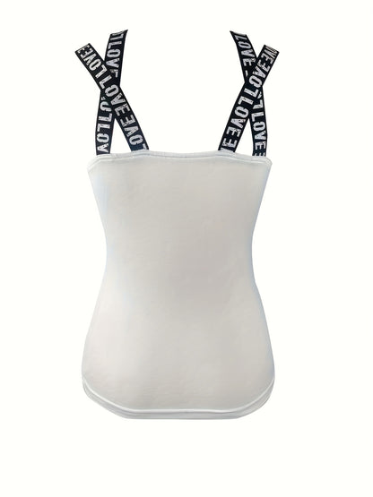 Fashionable Letter Tape Skull Print Tank Top - Bold Casual Wear for Women - Comfortable Sleeveless Style, Perfect for Summer