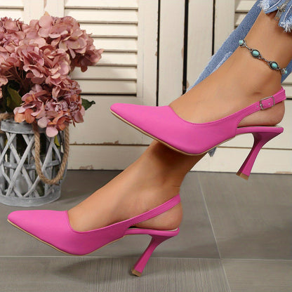 Women's Slingback High Heels, Solid Color Pointed Toe Buckle Strap Stilettos, Party & Dress Summer Shoes for Koningsdag/King's Day