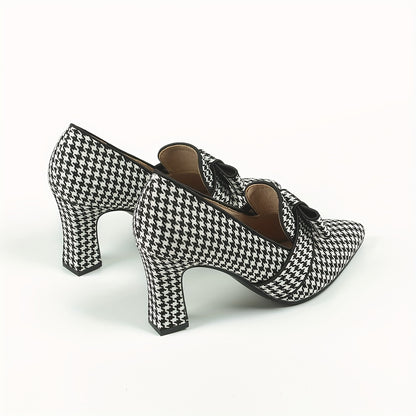 Women's High Heel Single Shoes with Deep Mouth Houndstooth Pattern