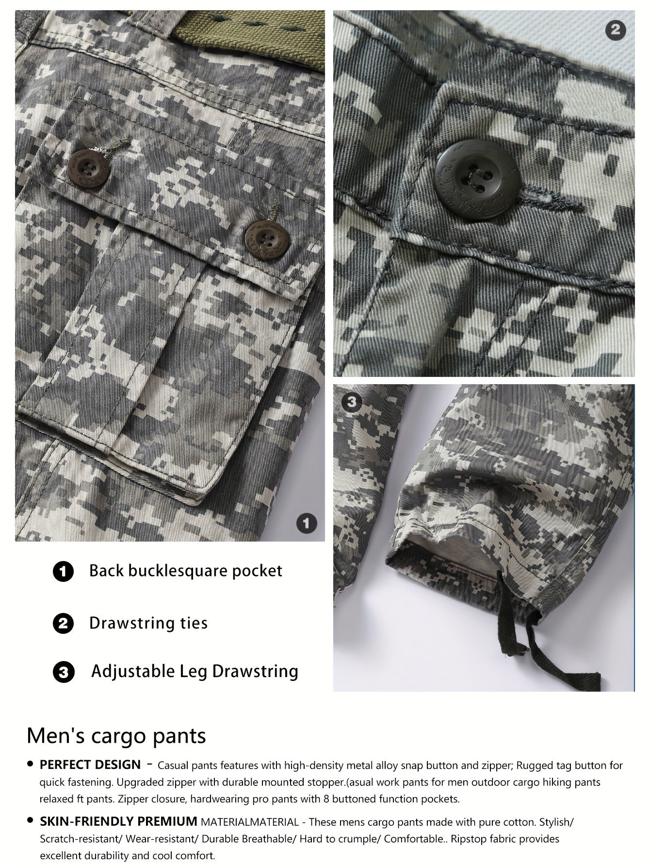 Cotton Men's Multi Pocket Camouflage Pattern Cargo Pants, Tactical Pants