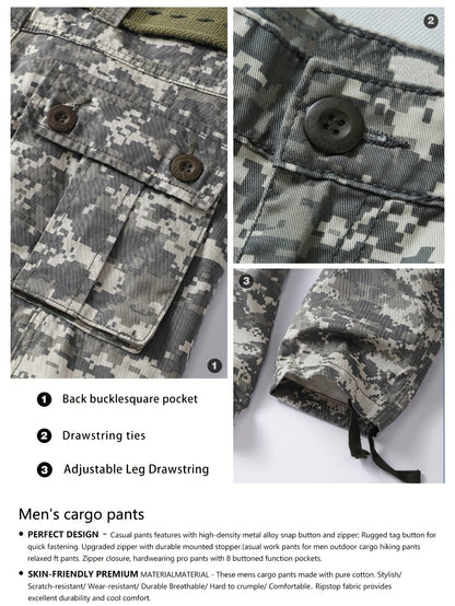 Cotton Men's Multi Pocket Camouflage Pattern Cargo Pants, Tactical Pants