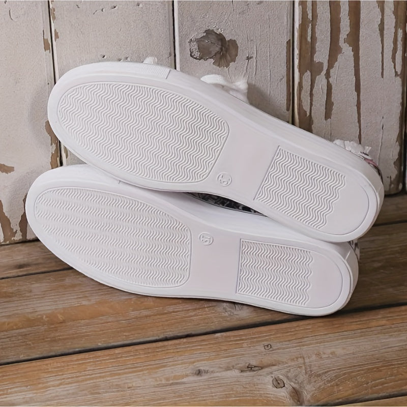 Women's Skull & Flower Pattern Canvas Shoes, Casual Lace Up Outdoor Shoes, Lightweight Low Top Sneakers