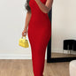 Women's Summer 2023 Fashion Casual Knit Sleeveless Crew Neck Bodycon Pencil Dress, Polyester 95% Spandex 5%, Solid Color Long Length Skinny Fit