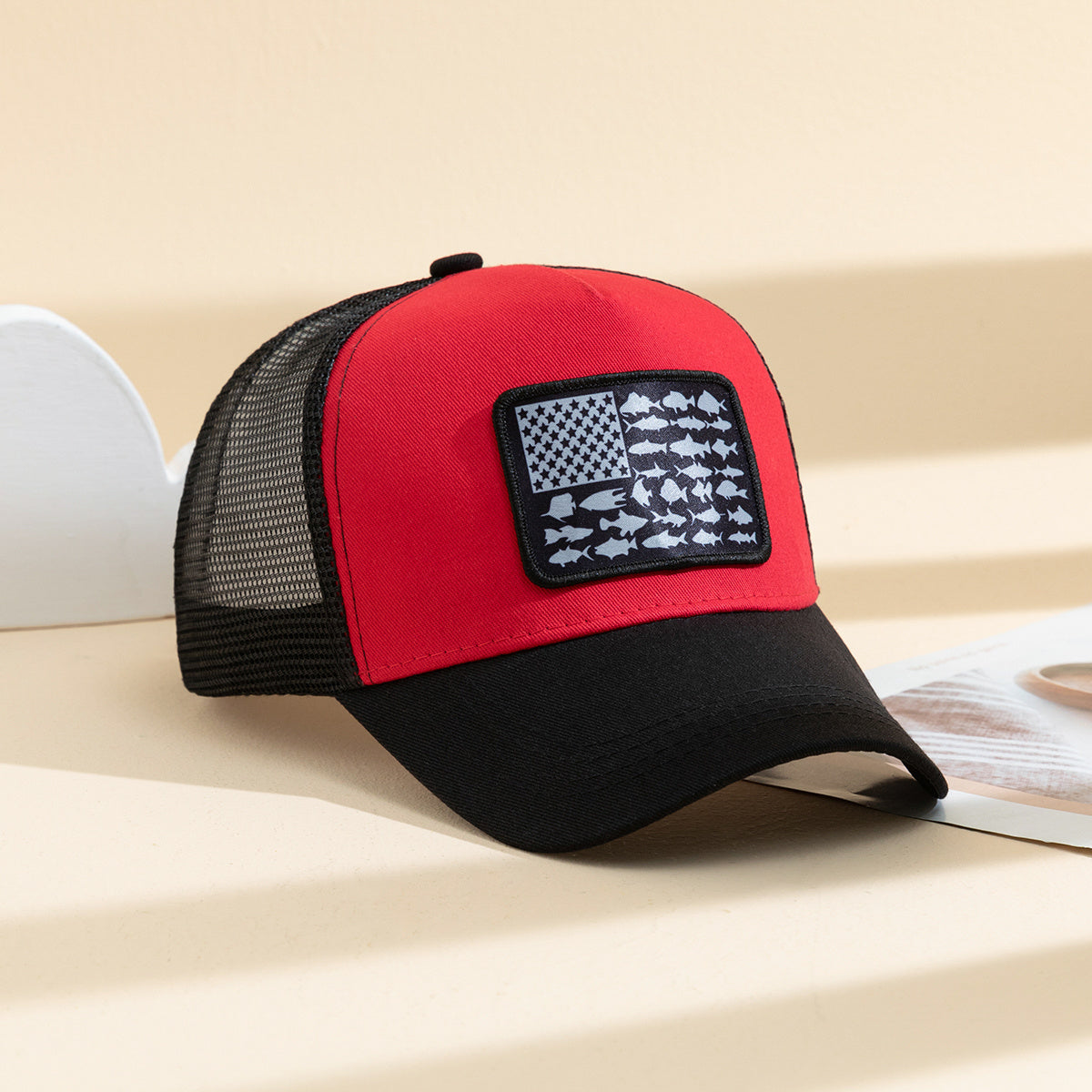 1pc Unisex Sunshade Breathable Mesh Baseball Cap With American Flag Pattern For Outdoor Sport , Ideal Choice For Gifts