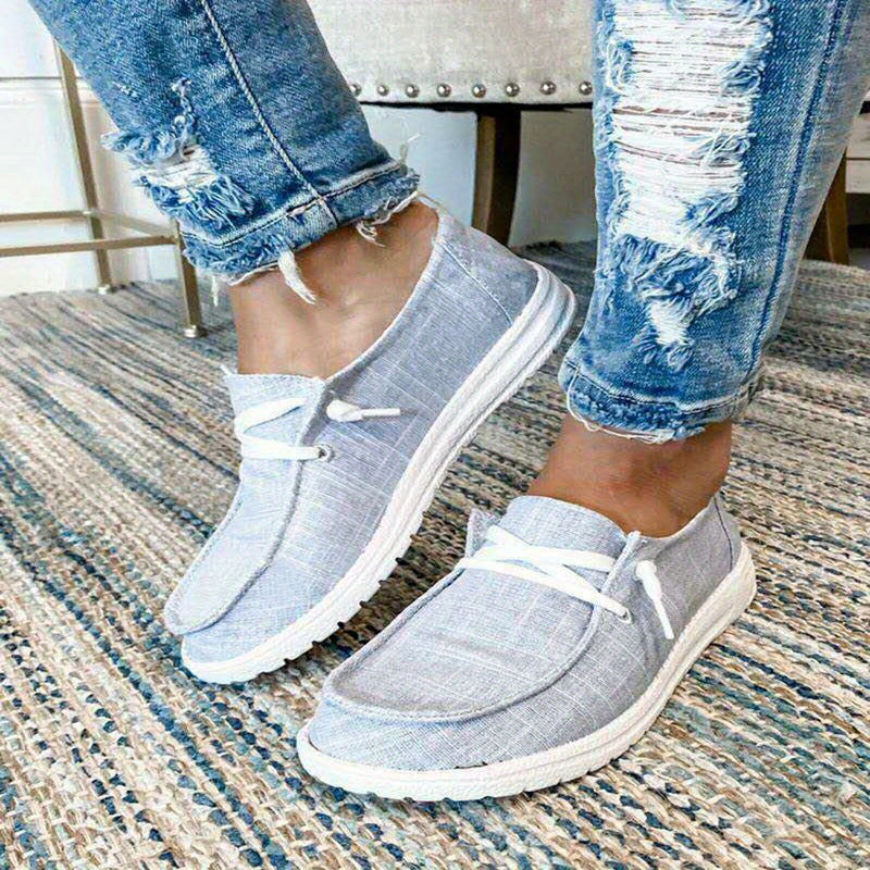 Womens Canvas Loafers - Comfortable Flat Lace-up Design - Breathable Solid Colors for Casual Walking - Perfect for Koningsdag Celebrations
