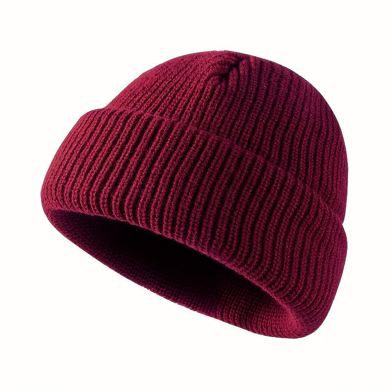 1pc Fashionable Cuffed Windproof Knit Dome Beanie Hat For Men And Women
