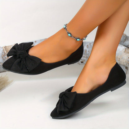 Lightweight Women's Elegant Point Toe Bowknot Decor Flat Shoes, Solid Color Dress Shoes