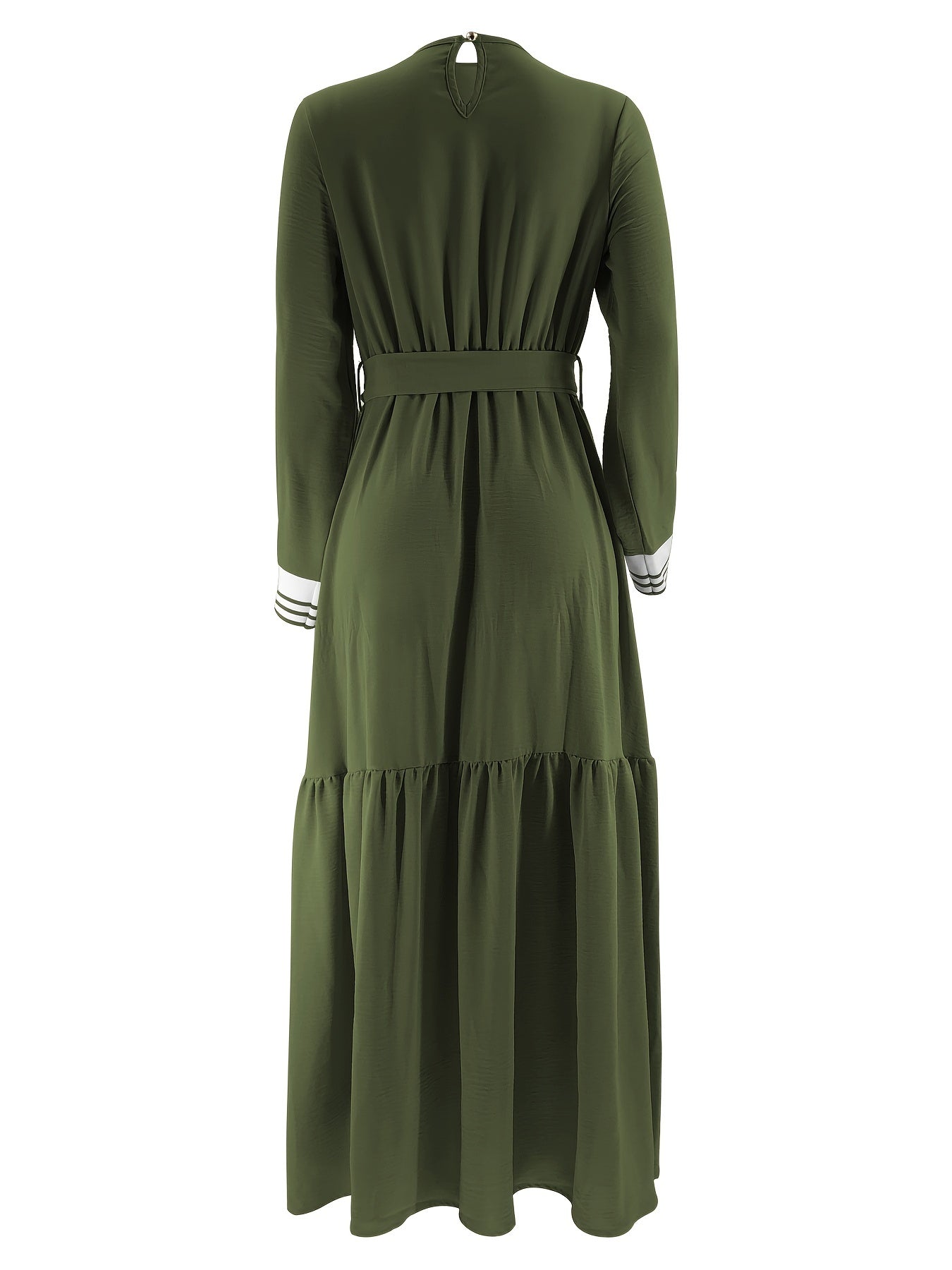 Ramadan Elegant Long Sleeve Tie Waist Maxi Modest Dress - Abayas for Women with Solid Color, Comfortable Wear, and Modest Fashion - Perfect for Islamic Occasions and Everyday Wear