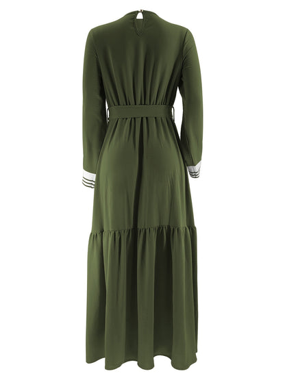 Ramadan Elegant Long Sleeve Tie Waist Maxi Modest Dress - Abayas for Women with Solid Color, Comfortable Wear, and Modest Fashion - Perfect for Islamic Occasions and Everyday Wear